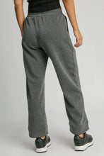 Gray heathered umgee full size drawstring wide-leg pants with elastic waistband and side pockets