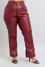 Judy Blue Full Size High Waist Tummy Control Faux Leather Straight Pants Plus Size Woman Pants