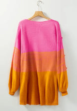 Pompom Color Block Open Front Cardigan Woman Outerwear