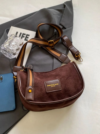 Suede Adjustable Strap Shoulder Bag Dark Brown One Size Shoulder Bags
