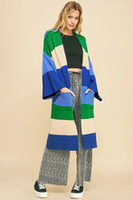 Davi & Dani Color Block Kimono Sleeve Open Front Cardigan Blue Stripe