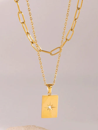 18K Gold-Plated Stainless Steel Double-Layered Necklace Gold One Size