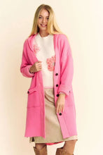 Davi & Dani Side Slit Button Up Hooded Cardigan Pink