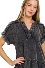 Zenana Washed Double Gauze Raw Edge V-neck Dress Woman Casual Dress