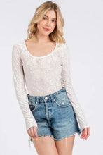 Ces femme velvet floral long sleeve bodysuit featuring a delicate ivory lace long sleeve with subtle floral pattern