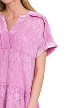 Zenana Washed Double Gauze Raw Edge V-neck Dress Casual Dresses