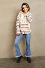 Striped Hooded Sweater with Kangaroo Pocket Woman Sweatshirts