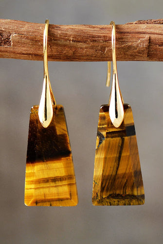 Handmade Geometrical Shape Natural Stone Dangle Earrings Mustard Gold One Size