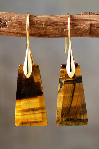 Handmade Geometrical Shape Natural Stone Dangle Earrings Mustard Gold One Size Earrings