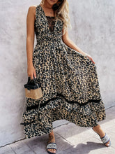 Leopard Print Sleeveless Maxi Dress with Lace Trim Woman Maxi Dress