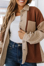 Color Block Houndstooth Collared Neck Shacket Woman Outerwear