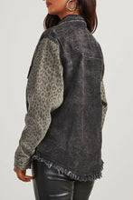 Raw Hem Leopard Snap Down Denim Jacket Woman Outerwear