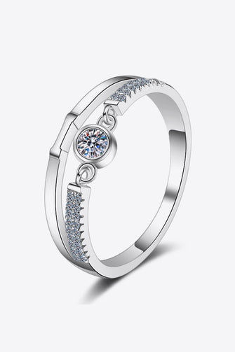 Moissanite Cutout Rhodium-Plated Ring Silver