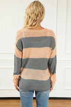 Striped Buttoned Dropped Shoulder Slit Sweater Sweater Pullovers