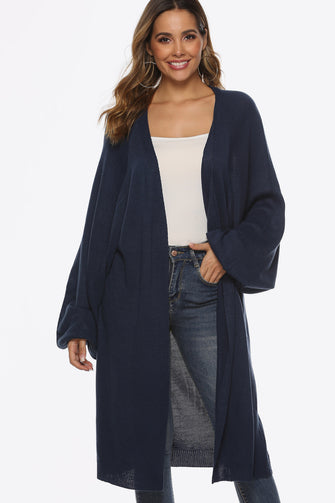 Long Sleeve Open Front Cardigan Dark Blue