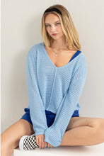 HYFVE V-Neck Stripe Texture Long Sleeve Top BABY BLUE