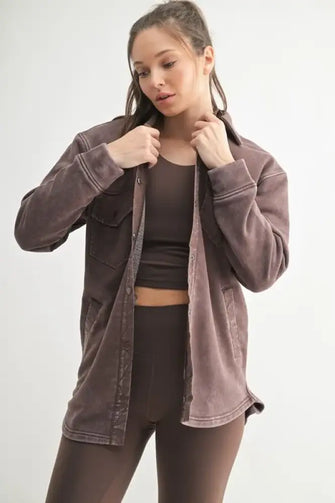 MONO B Snap-On Shacket with Pockets RICH SOIL Woman Outerwear