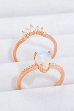 Natural Moonstone and Zircon 18K Rose Gold-Plated Two-Piece Ring Set Rings