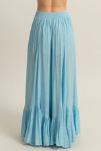 Hyfve light blue flowing maxi skirt with gathered waistband and ruffle flared wide leg design