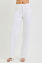 White high-waisted wide baggy pants made of denim with a clean minimalist design from risen plus size collection