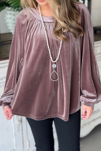 Ruched Round Neck Raglan Sleeve Blouse Lilac Woman Blouses