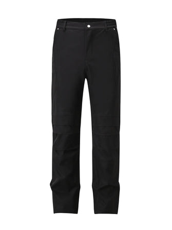 Men's Slim Straight Pants with Ruched Detail Black