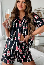 Champagne Print Short Sleeve Top and Shorts Set Woman Loungewear Sets