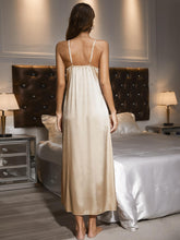 Champagne Satin Nightgown with Black Lace Trim