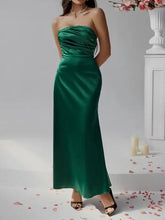 Champagne Satin Strapless Evening Gown Dark Green Evening Dresses