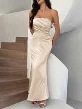 Champagne Satin Strapless Evening Gown