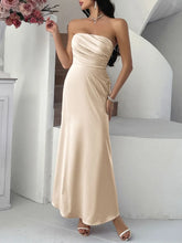 Champagne Satin Strapless Evening Gown