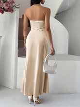 Champagne Satin Strapless Evening Gown