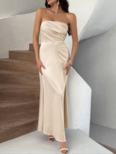 Champagne Satin Strapless Evening Gown Tan