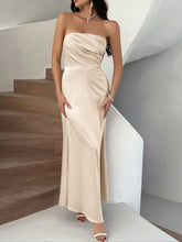 Champagne Satin Strapless Evening Gown Tan Evening Dresses