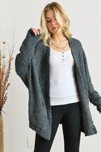 Gray Adora popcorn knit long sleeve cardigan with pockets