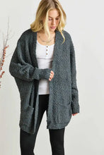 Charcoal gray Adora popcorn knit long sleeve cardigan with pockets
