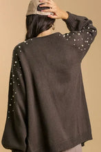 Charcoal gray cardigan sweater with pearl details, long sleeves, size open