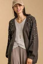 Charcoal gray pearl details cardigan with long sleeves