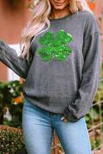 Lucky Clover Sequin Round Neck Sweatshirt Dark Gray Woman Sweatshirts
