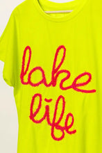 Chartreuse Metallic Letter Short Dolman Sleeve Lake Life T Shirt Woman T Shirts