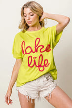 Chartreuse Metallic Letter Short Dolman Sleeve Lake Life T Shirt