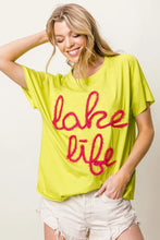 Chartreuse Metallic Letter Short Dolman Sleeve Lake Life T Shirt