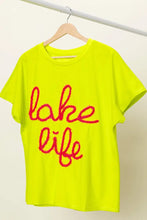 Chartreuse Metallic Letter Short Dolman Sleeve Lake Life T Shirt Woman T Shirts