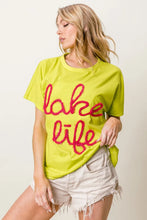 Chartreuse Metallic Letter Short Dolman Sleeve Lake Life T Shirt NEON GREEN