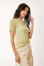 Checker Board Printed Mesh Short Sleeve Top for Women