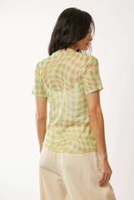 Checker Board Printed Mesh Short Sleeve Top for Women