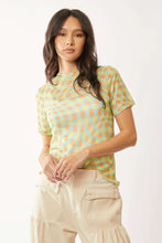 Checker Board Printed Mesh Short Sleeve Top for Women YELLOW MINT