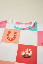 Checker Print Round Neck Short Sleeve T-Shirt Woman T Shirts