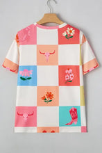 Checker Print Round Neck Short Sleeve T-Shirt Woman T Shirts