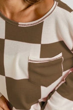 Checker Printed Hacci Long Sleeve Top with Pocket